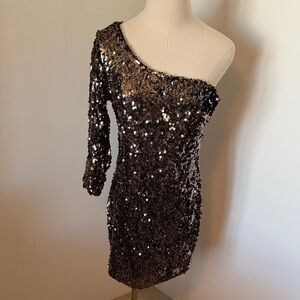 Ark & Co Bronze Sequin One-Shoulder Dress